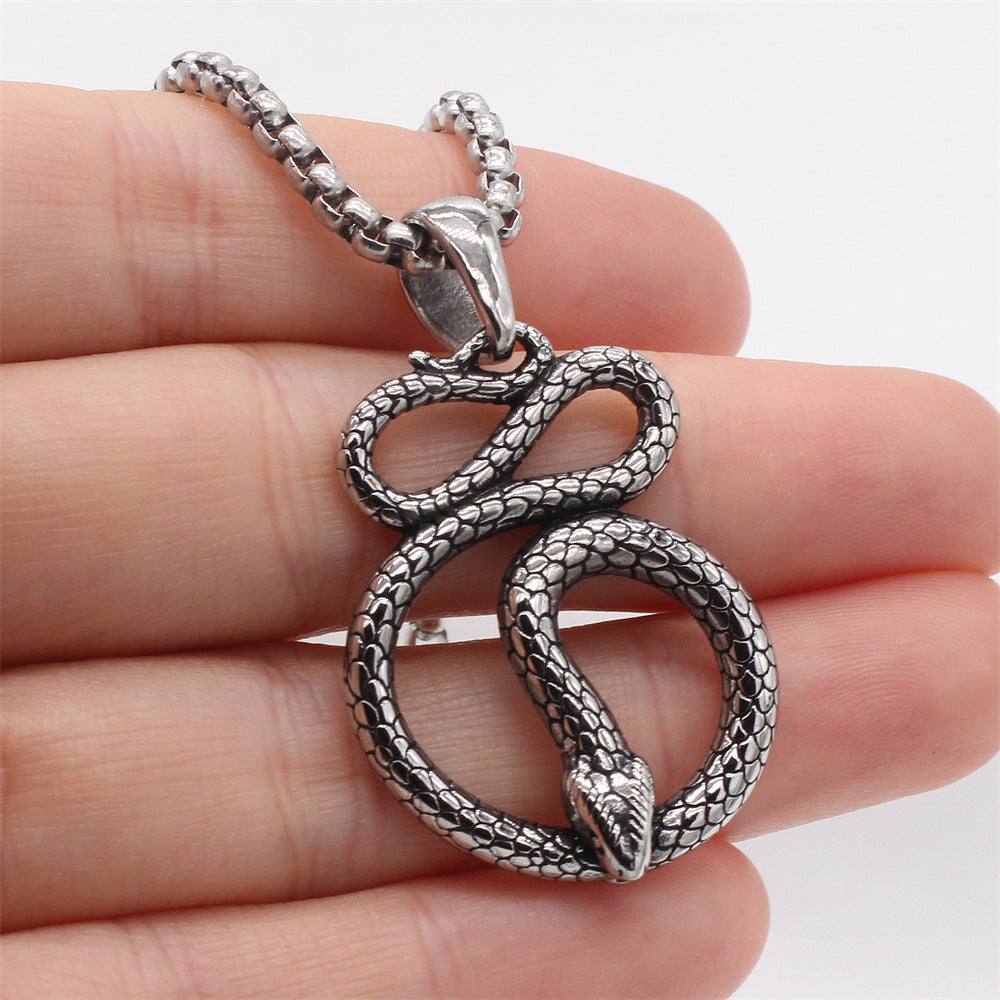 Planderful Jewelry Men's Snake Pendant In Titanium Steel European Retro Style Everyday Genie Collection