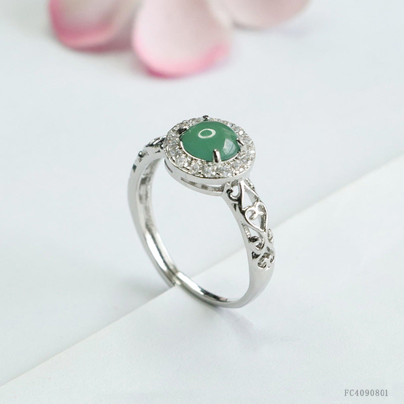 Blue Water Jadeite Ruyi Pavé-Style Ring