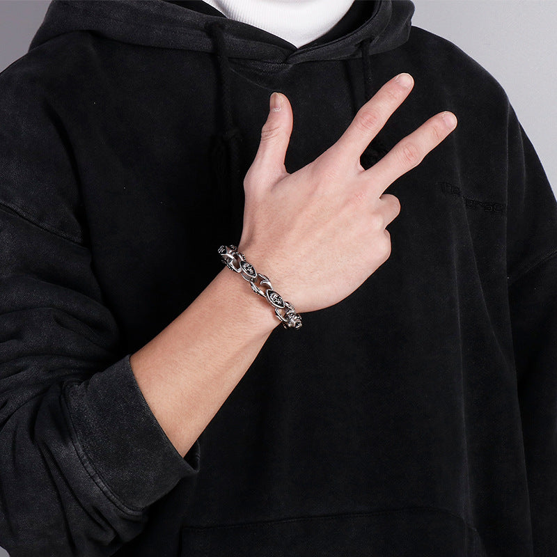 Rock Hip-Hop Style Stainless Steel – Double-Layer Skull Men's Bracelet