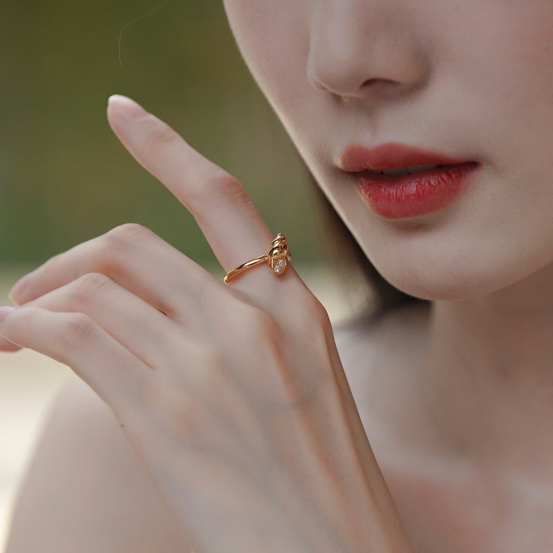 Conch Zircon Opening Sterling Silver Ring