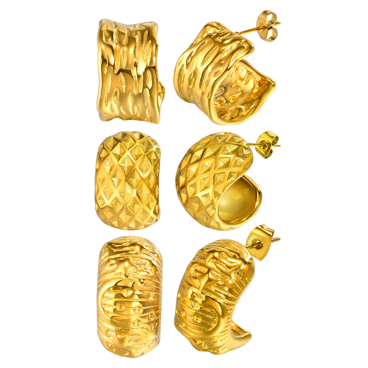Gold-Tone Textured Statement Earrings — Multiple Styles