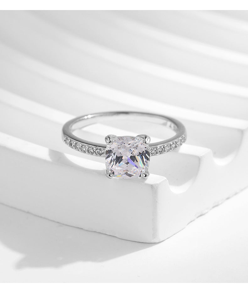 Sterling Silver Zircon French Sugar Cube Ring - Elegant and Versatile