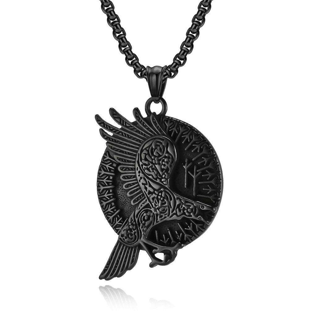 Temu Nordic Retro Style Viking Crow Necklace for Men