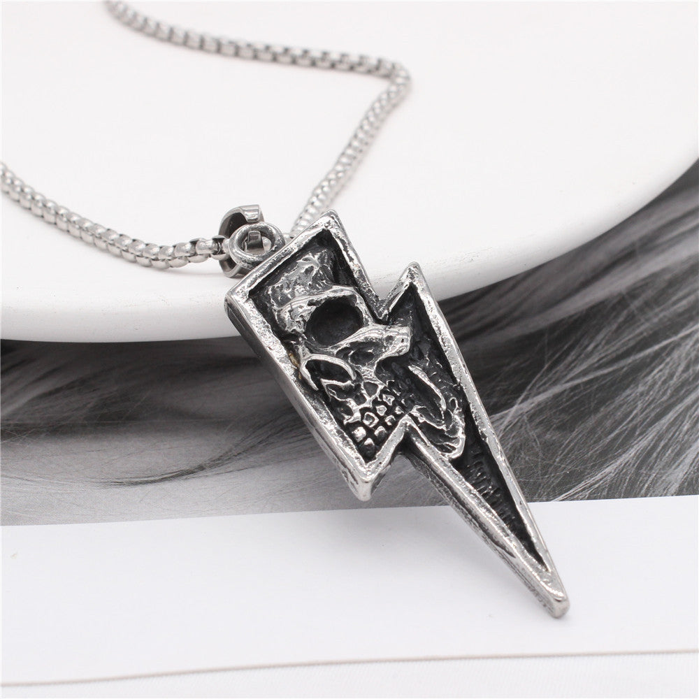 Lightning Skull Titanium Steel Pendant Necklace