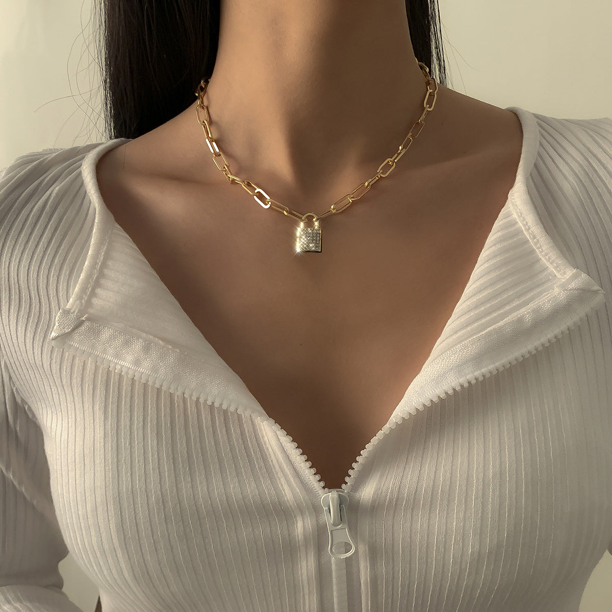Planderful Vienna Verve Zircon Clavicle Lock Necklace for Women Geometric Cross Statement Jewelry