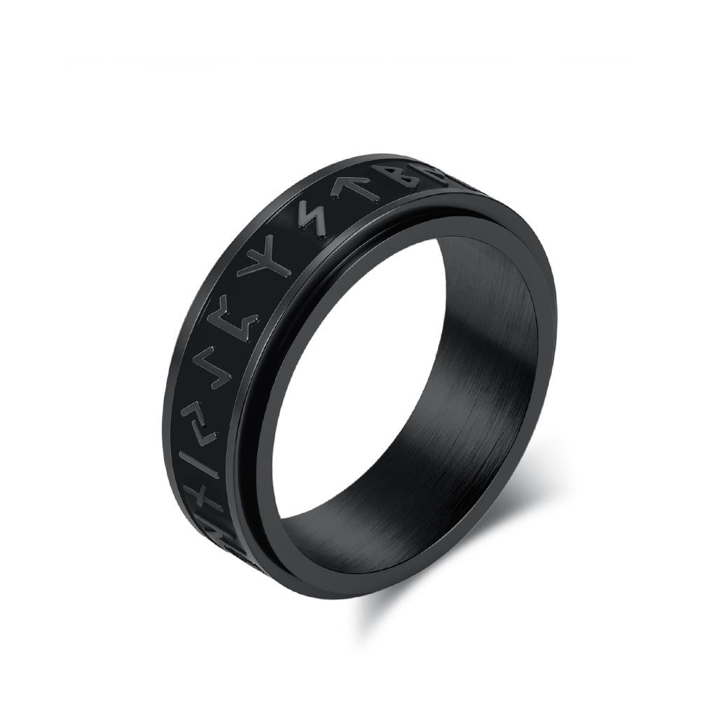 Viking Text Titanium Steel Rotating Ring For Men By Planderful Premium Durable Retro Style