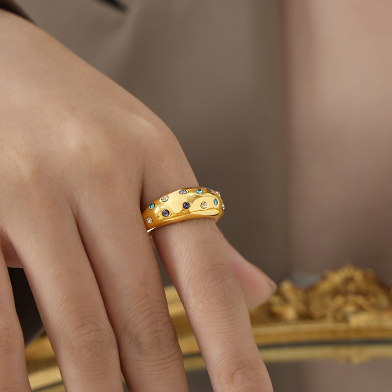 Retro Zircon Opening Ring - Light Luxury Titanium Steel Jewelry