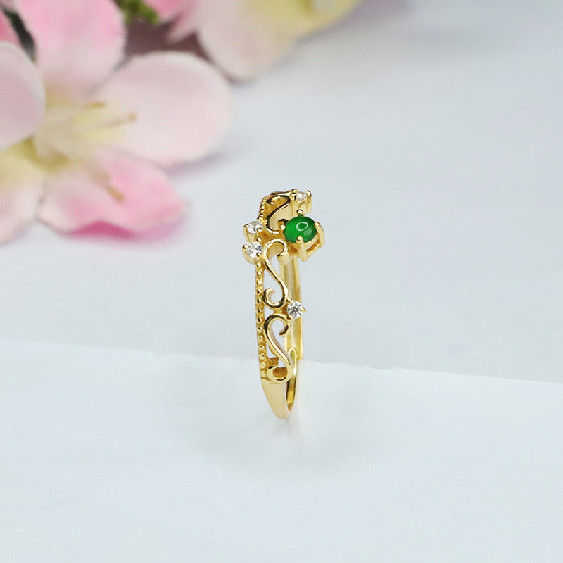 Icy Green Jadeite Laurel 925 Silver Ring