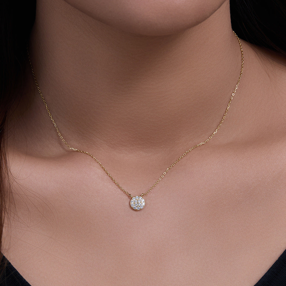 S925 Sterling Silver Classic Round Micro-Inlaid Zircon Pendant Necklace Amazon Hot-Selling Models