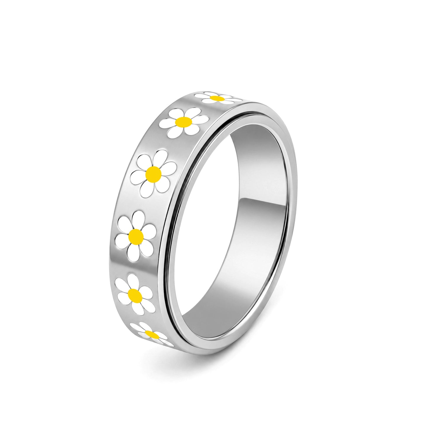 Planderful Everyday Genie Rotatable Daisy Ring Stainless Steel Unisex Stress Relief Jewelry