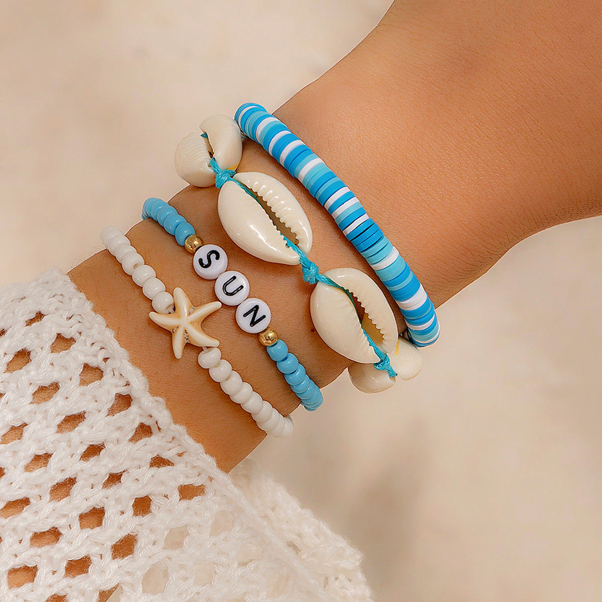 Planderful Vienna Verve Starfish Beaded Bracelet For Women Oceanic Wind Shell Rice Beads Jewelry Set