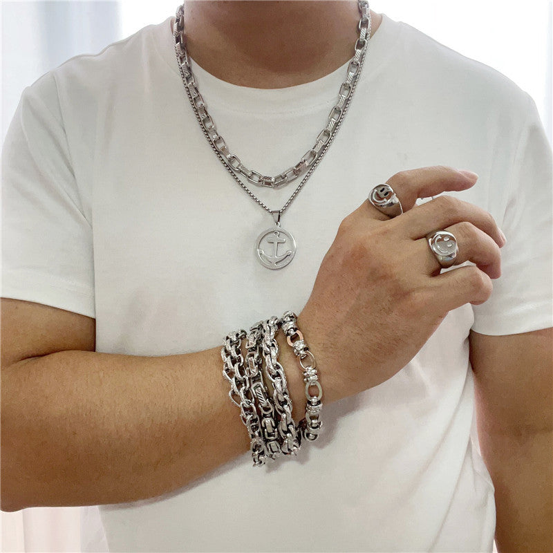 Personalized Retro Titanium Steel Boat Anchor Pendant Necklace for Men