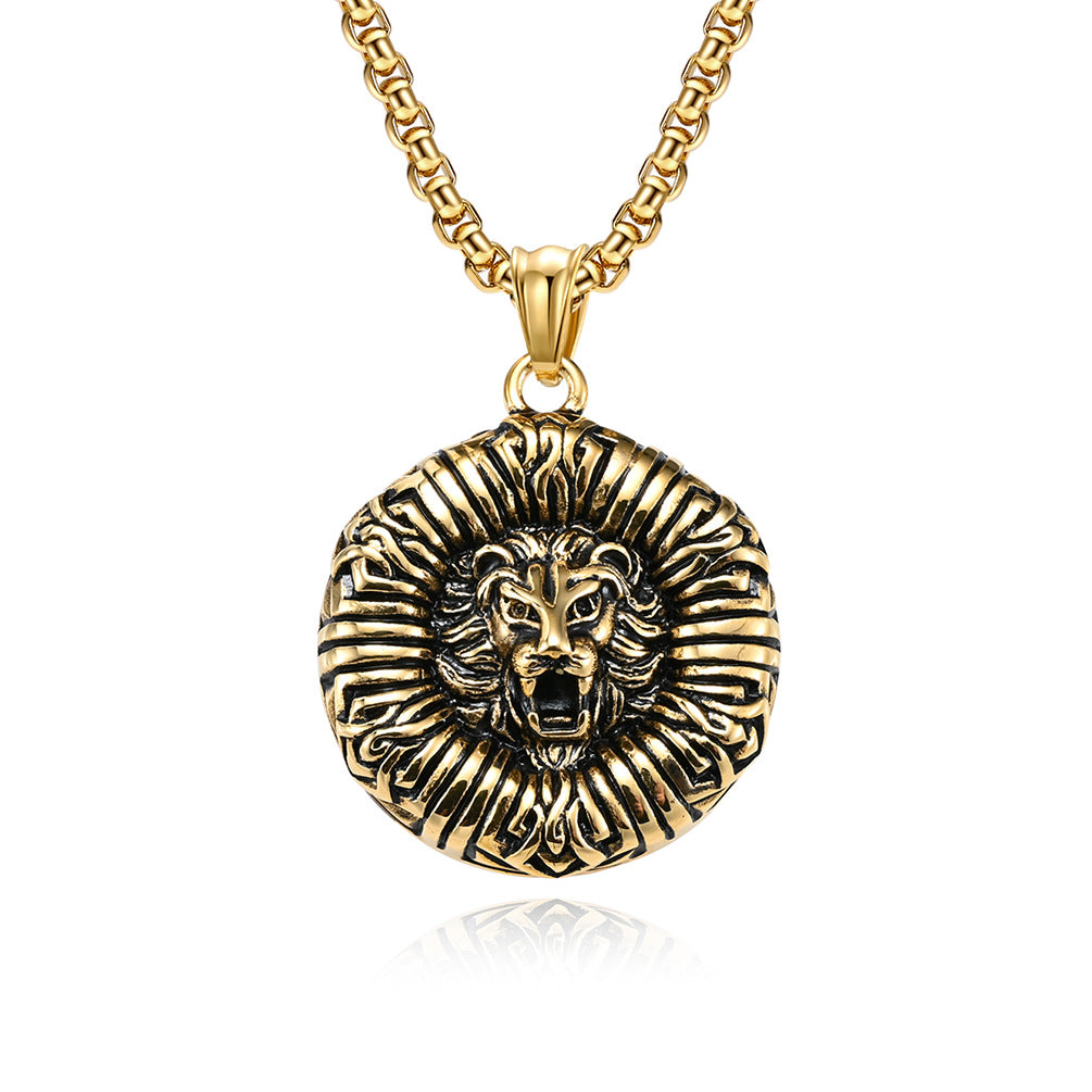 Amazon Retro Titanium Steel Male Lion Head Necklace Pendant