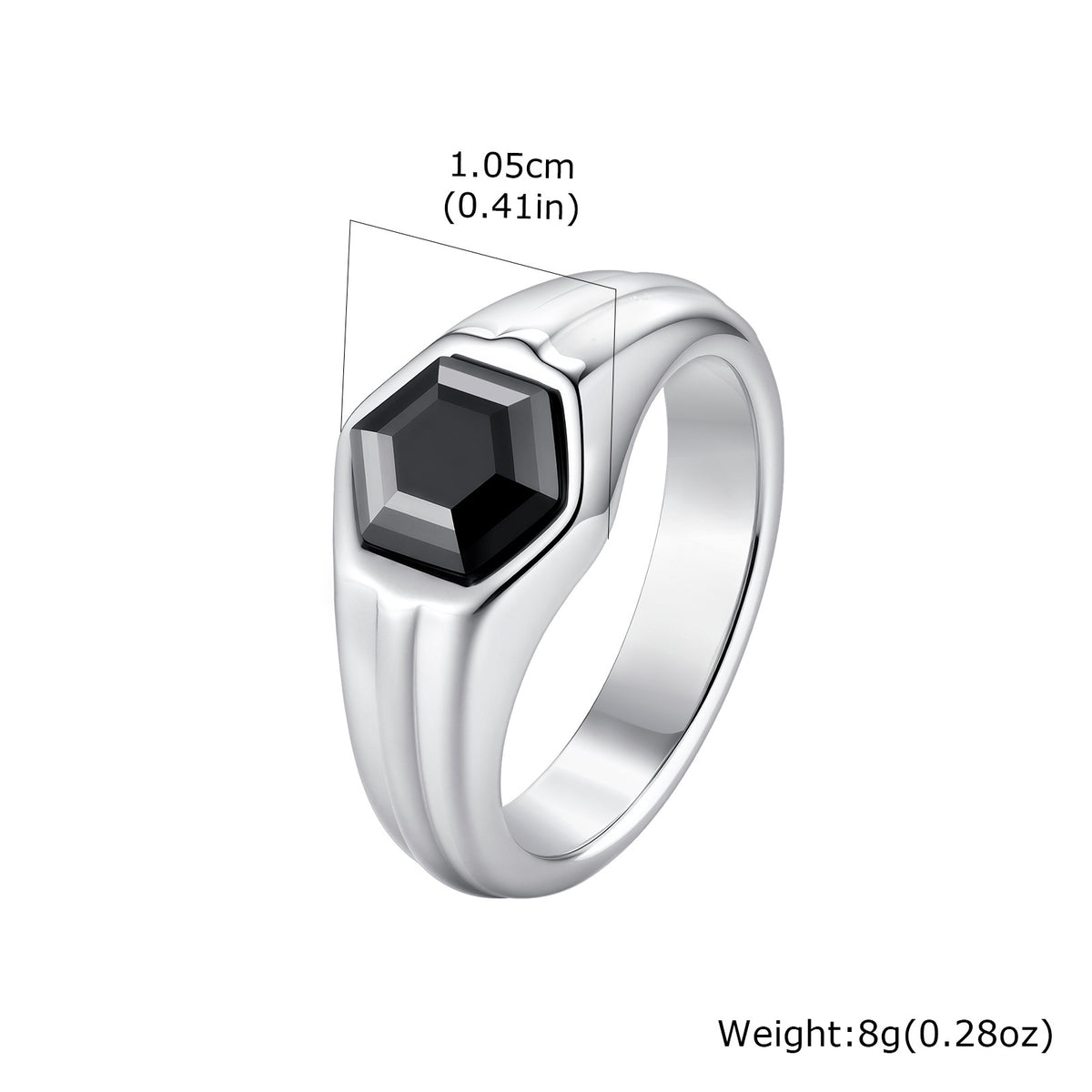 Geometric Explosion Stainless Steel Hexagonal Black Zirconium Ring Ancient Silver