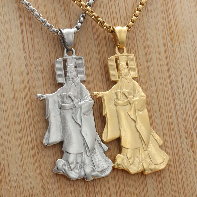 Punk-Inspired Titanium Steel Qin Shi Emperor Pendant Necklace for Men - Retro Trendy Design