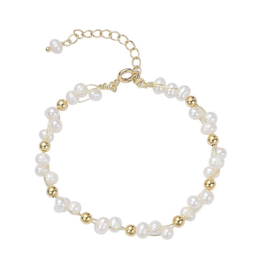 Sweet and Gentle Sterling Silver Bracelet with Natural Freshwater Pearls