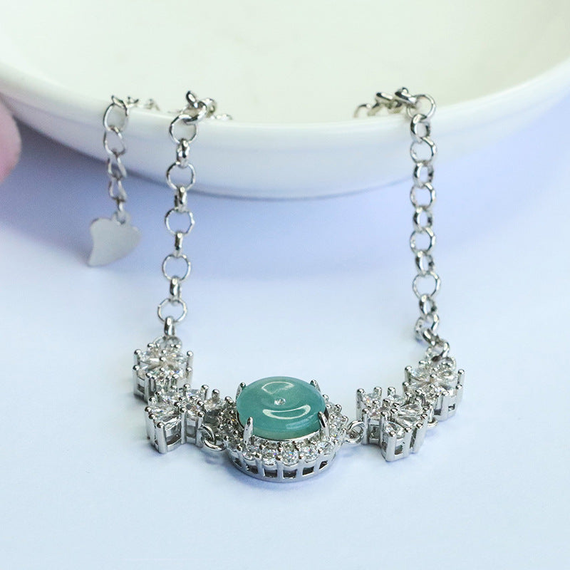 Blue Water Jadeite Peace Buckle Pavé-Style Bracelet