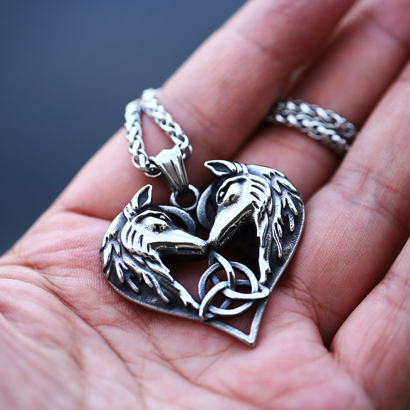 Celtic Knot Odin Double-Headed Wolf Pendant in Titanium Steel for Men