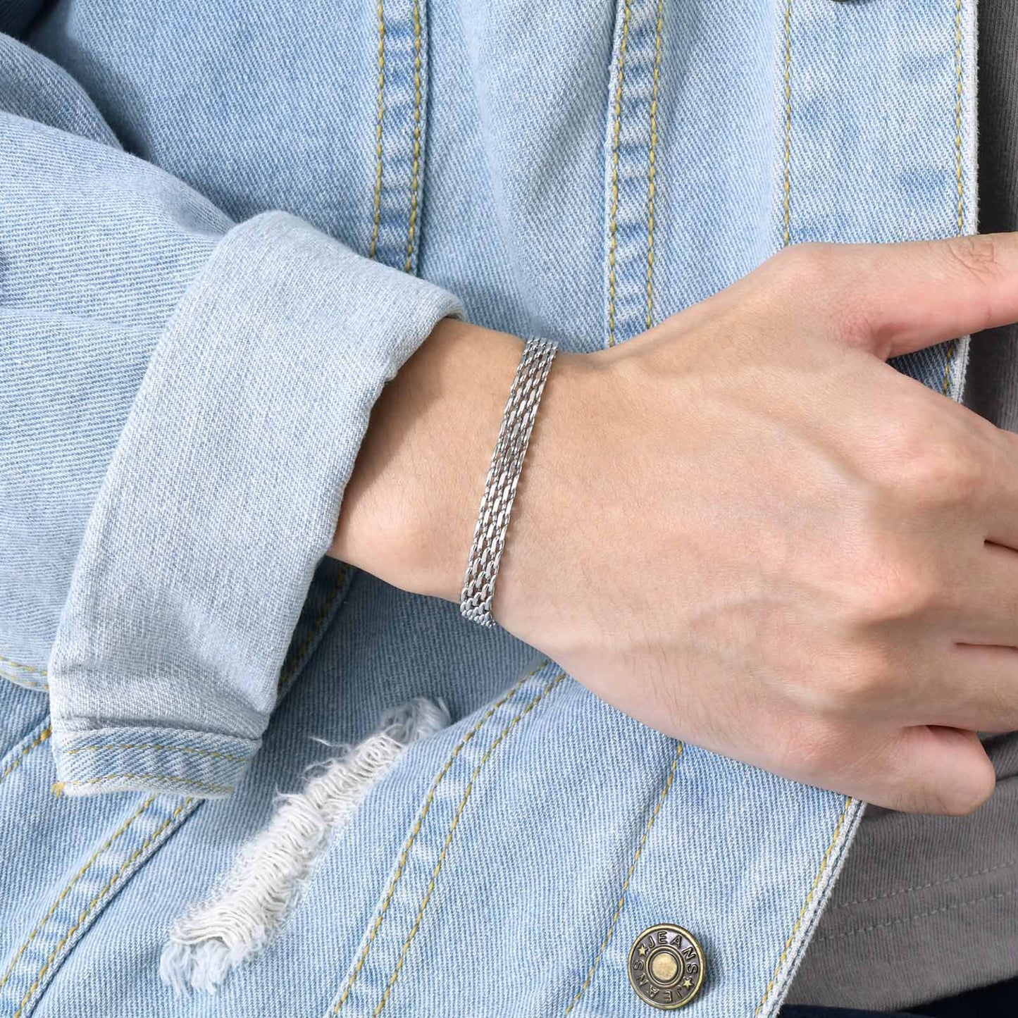 Men's Fashion Bracelet Titanium Steel Wide Bracelet Steel Color