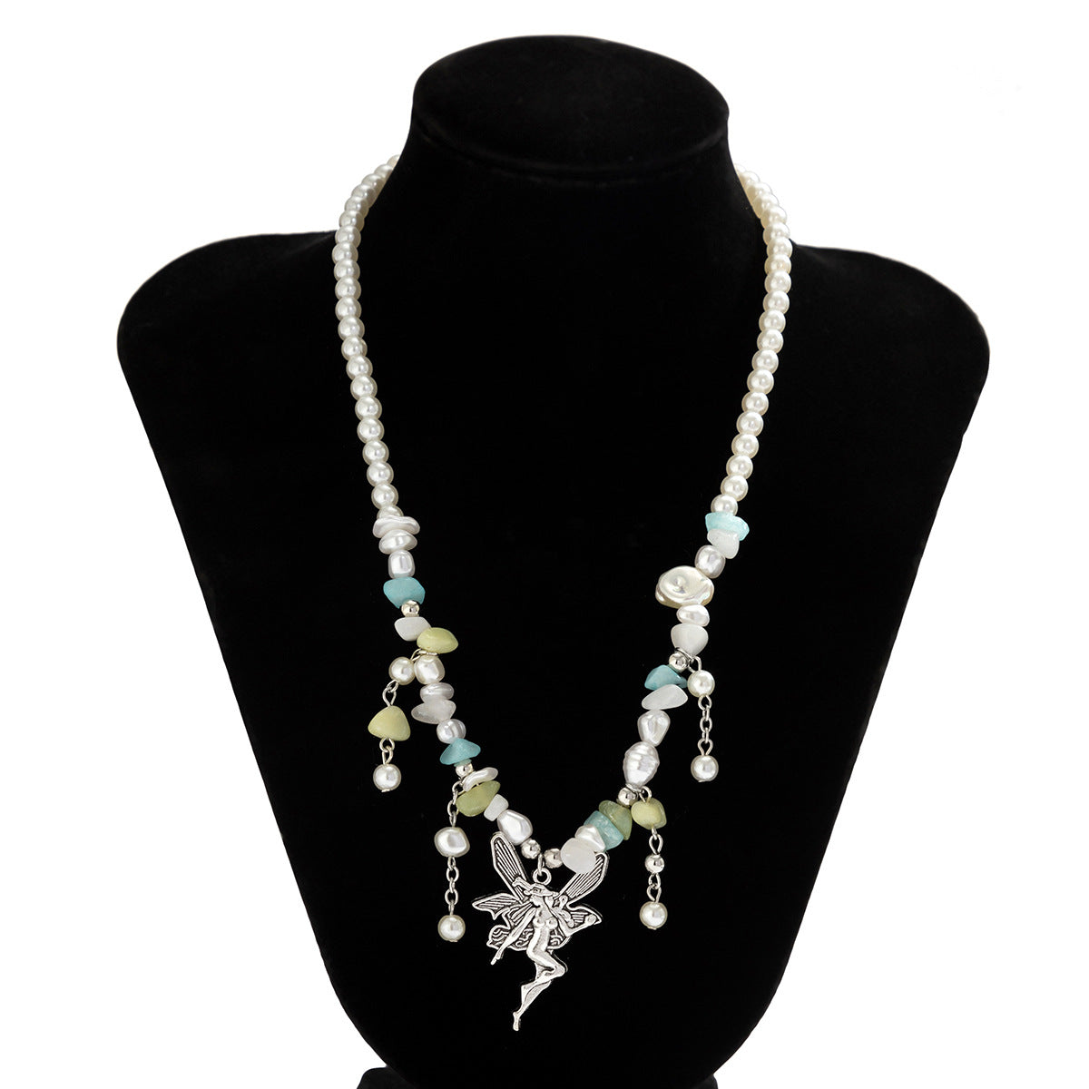 Irregular Gravel Angel Necklace with Imitation Pearl Tassel