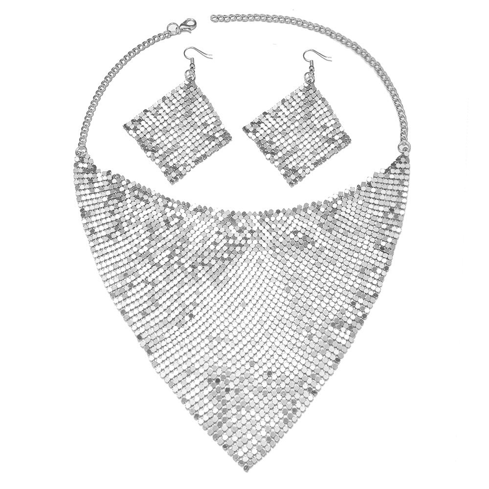 Shimmering Leopard Print Metal Triangle Necklace Set