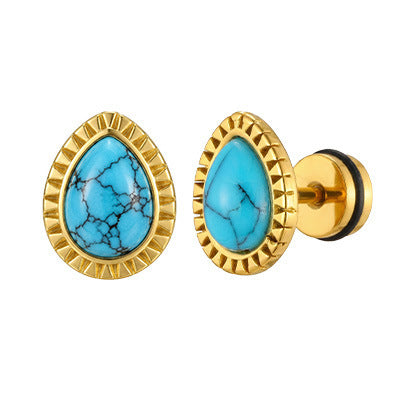 Gold-Tone Turquoise Teardrop Stud Earring — Single