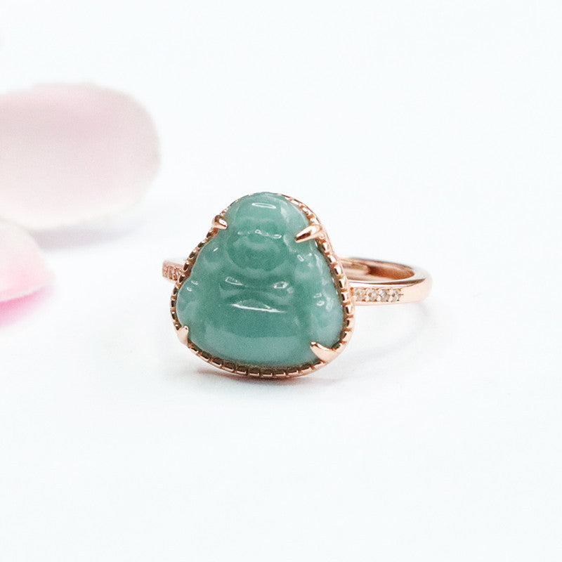 Sterling Silver Adjustable Buddha Lord Jadeite Ring
