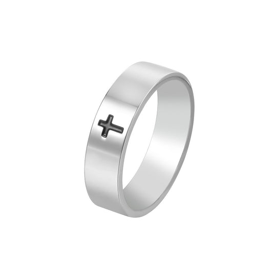 Simple Latin Cross Smooth Titanium Steel Ring for Men