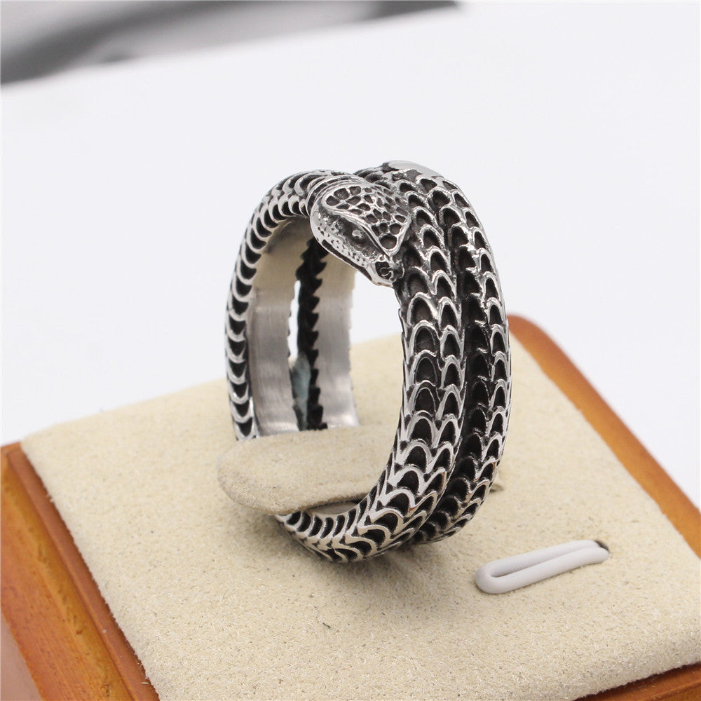 Vintage Fish Scale Snake Titanium Steel Ring for Men