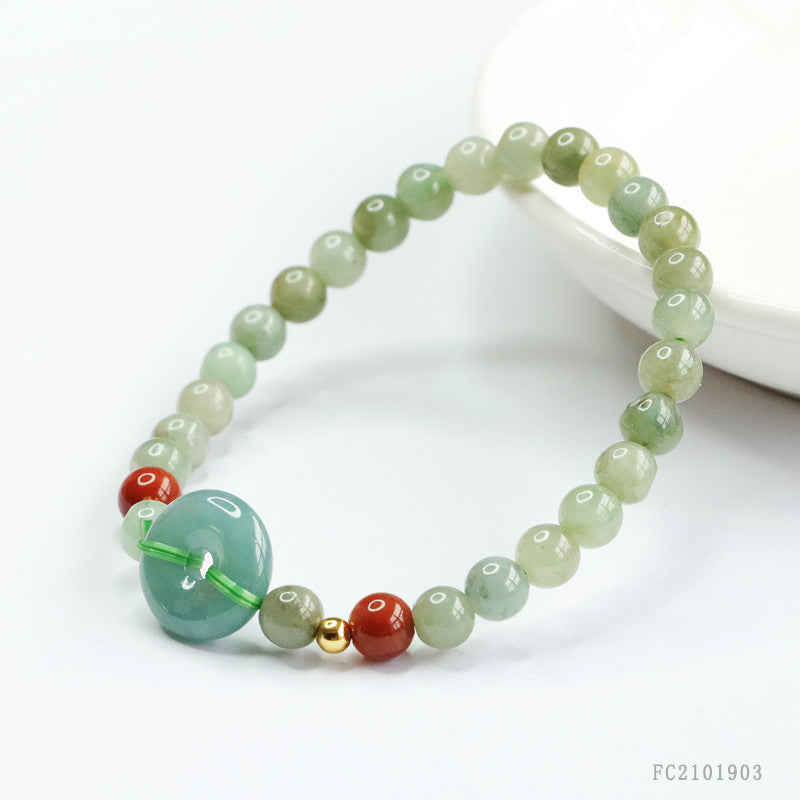 Blue Water Jadeite Peace Buckle & Round Bead 5-13 mm Bracelet