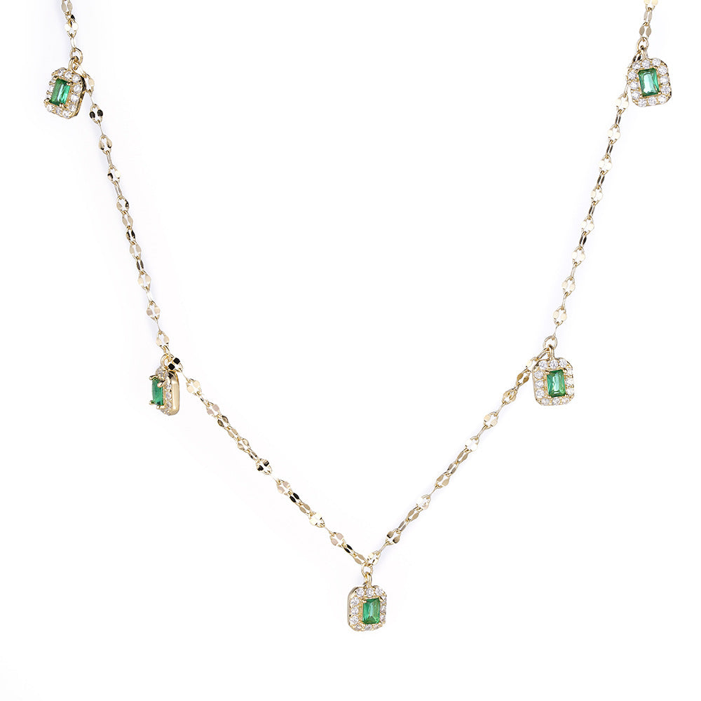 Sterling Silver Collarbone Chain Emerald Zircon Necklace Women