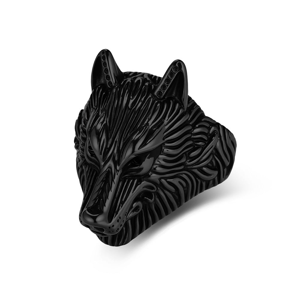 Viking Wolf Head Stainless Steel Ring Men's Wild Wolf