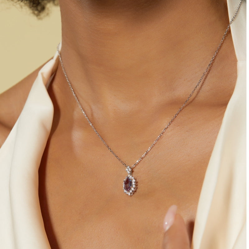 Planderful Jewelry Sterling Silver Alexandrite Pendant Necklace for Elegant Everyday Wear
