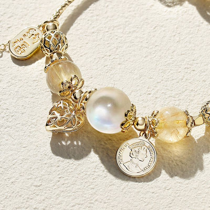 Moonstone Citrine Crystal Heart Bracelet