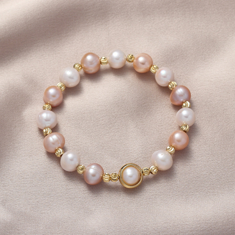 Pink Pearl Bracelet with Sterling Silver Needle
