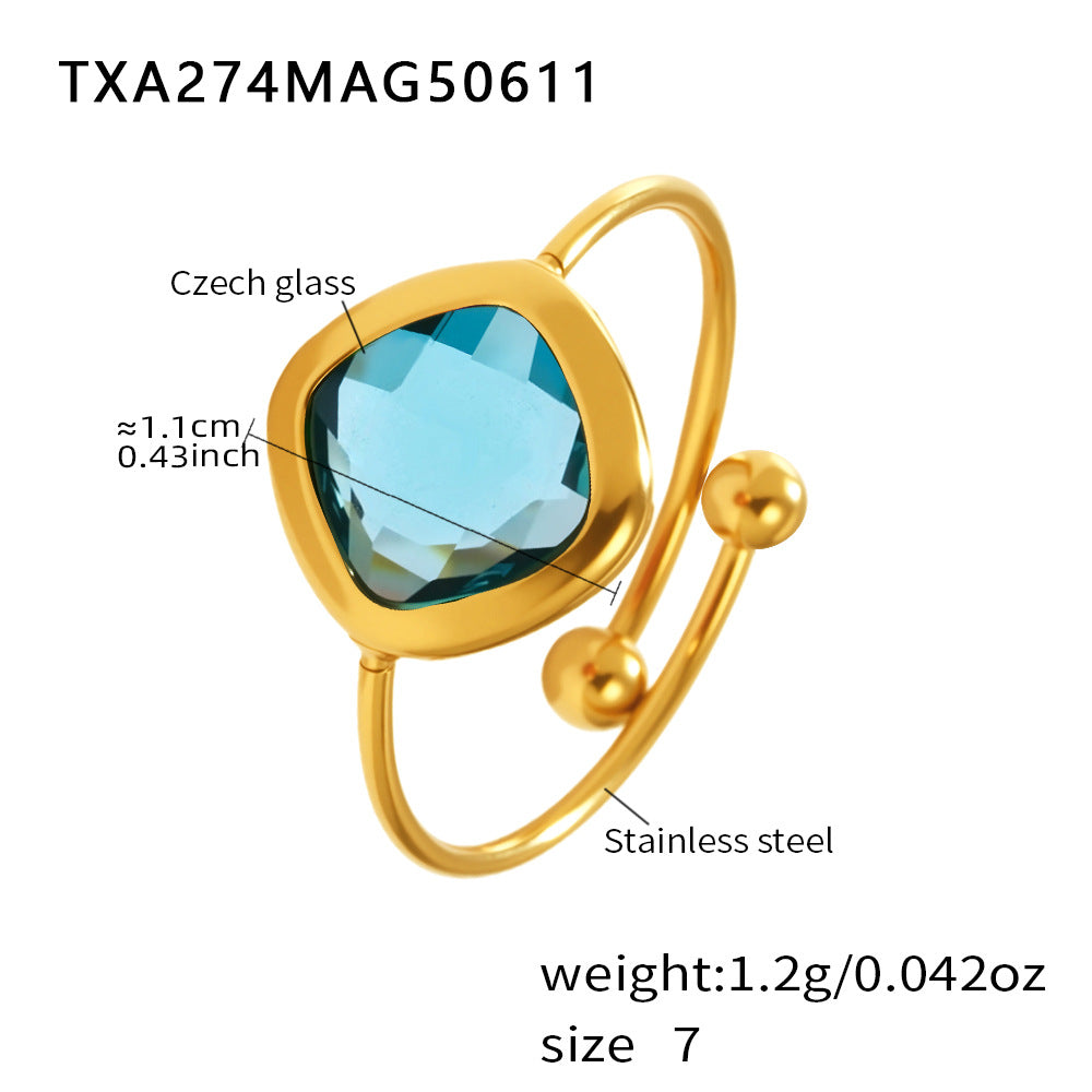 Planderful Square Czech Glass Ring For Women Everyday Wear