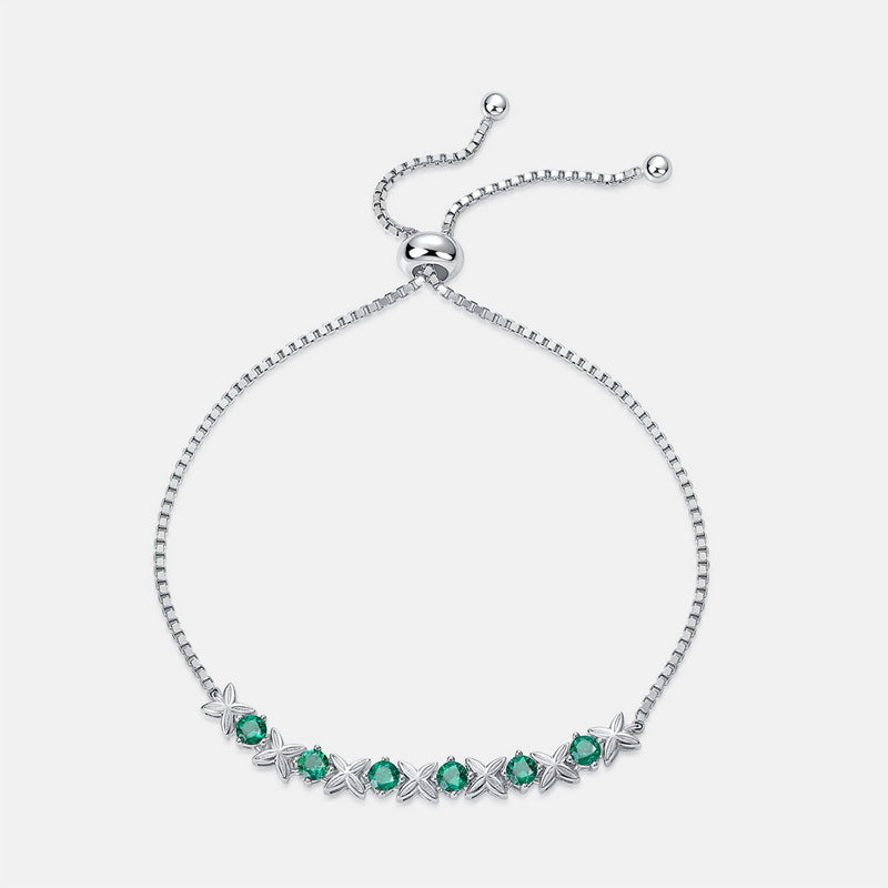 S925 Sterling Silver Lab-Grown Emerald Oval Bracelet
