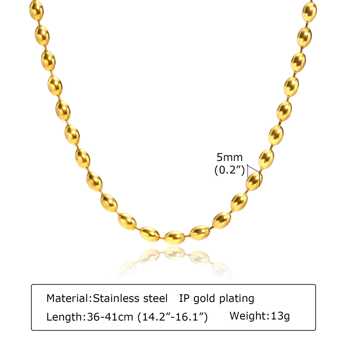 Stainless Steel Bead Necklace Ladies – Rugby Bead Chain Necklace Gold