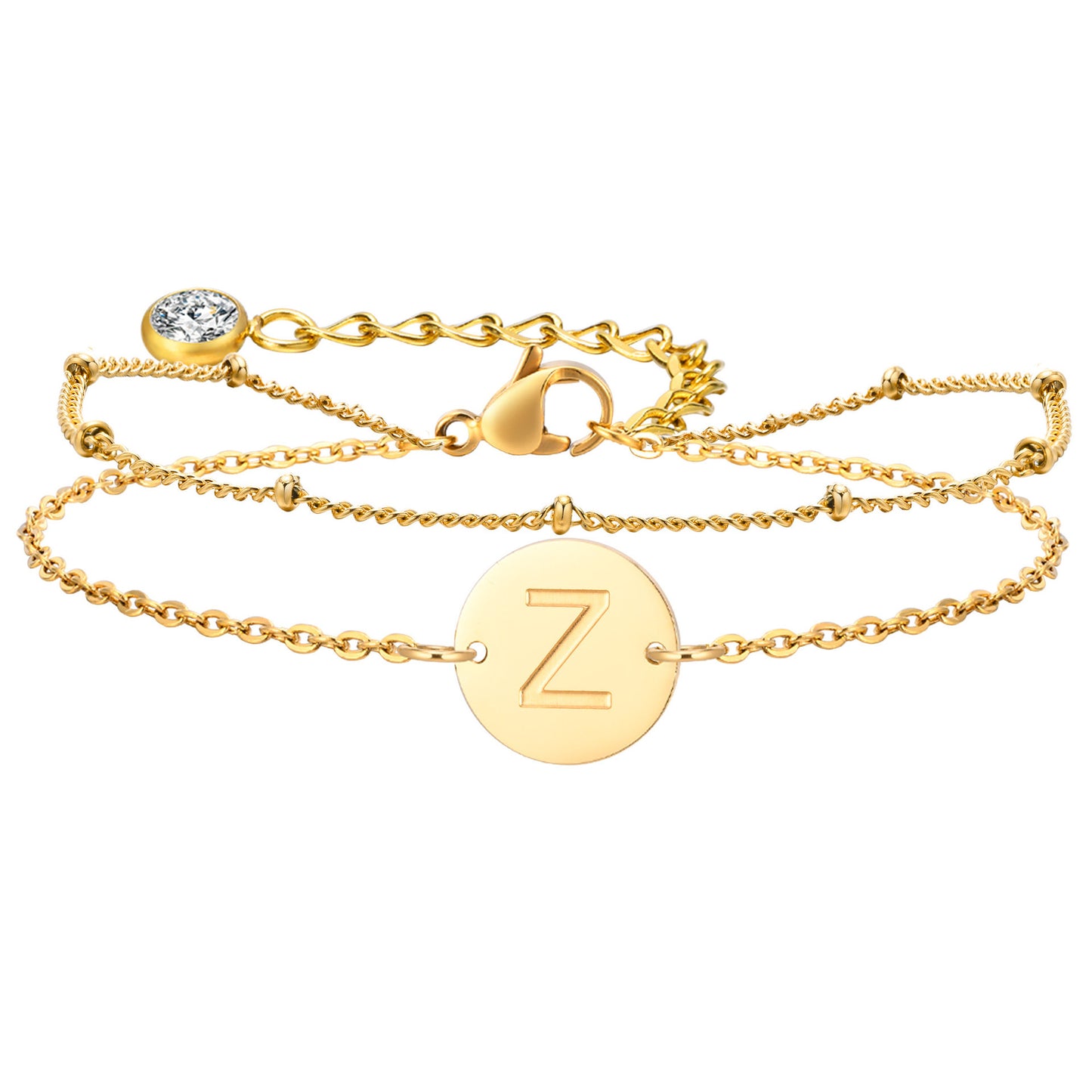 Ins Stainless Steel Round Card Bracelet 14K Gold Double Layer