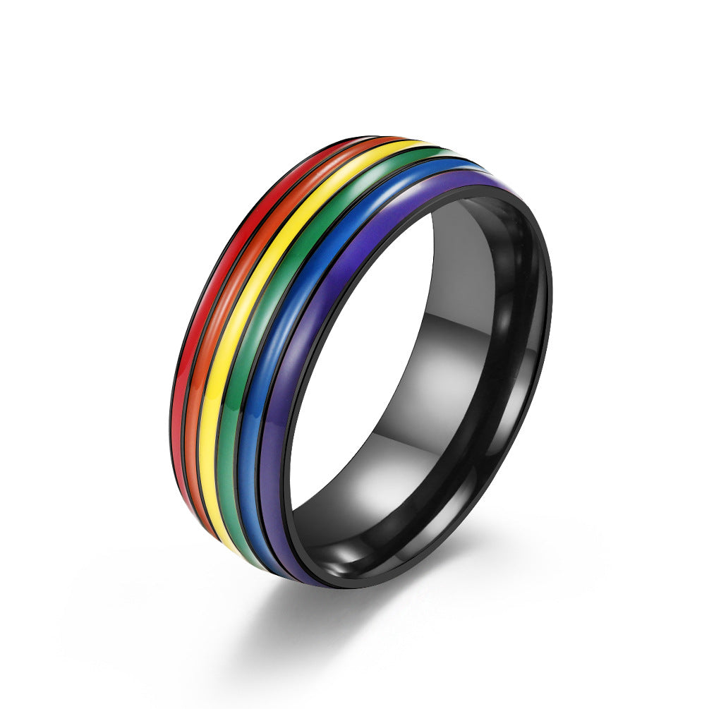 Rainbow Element Titanium Steel Ring for Men - Personalized Hand Jewelry
