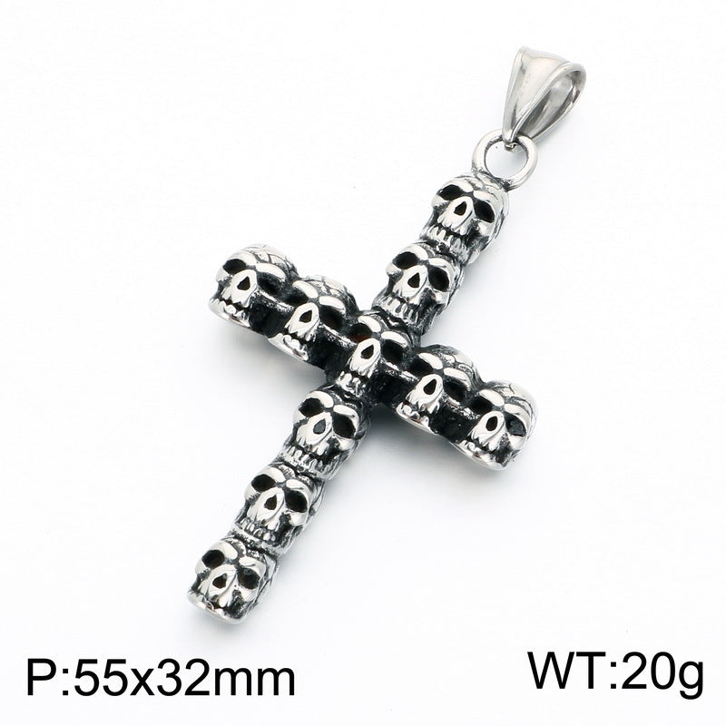 Halloween Diablo Skull Necklace Pendant Street Gothic Men's Stainless Steel Cross Pendant