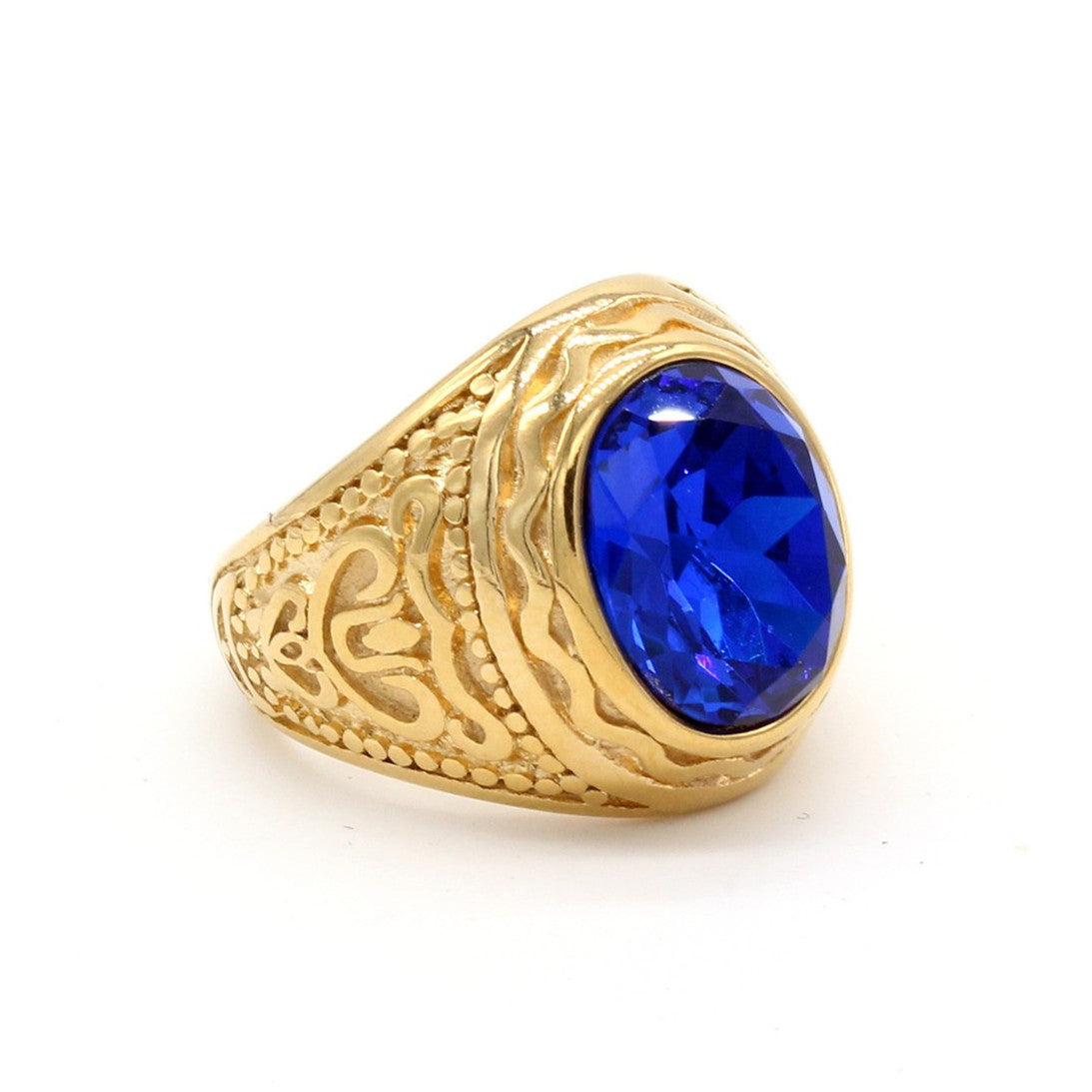 Titanium Steel Ring With Oval Zircon Bold Retro Design Unisex Jewelry Planderful Everyday Genie Collection