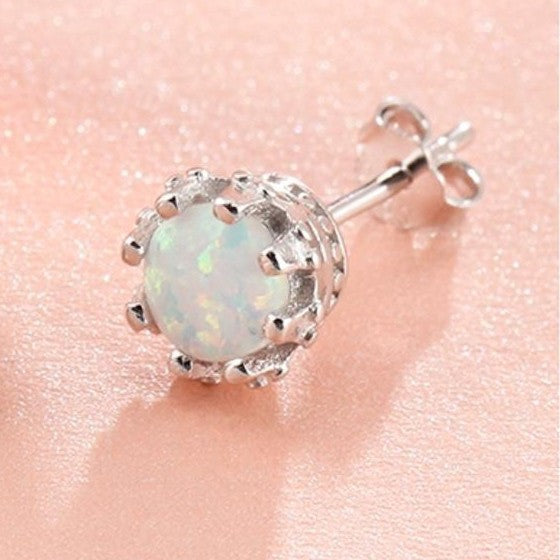 Planderful Jewelry Opal Sterling Silver Stud Earrings For Women Elegant Everyday Wear