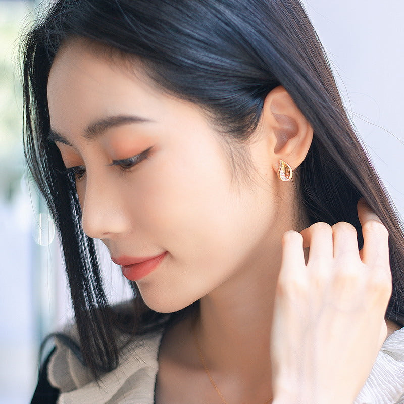 White Zircon Cherry Blossom Petal Sterling Silver Stud Earrings