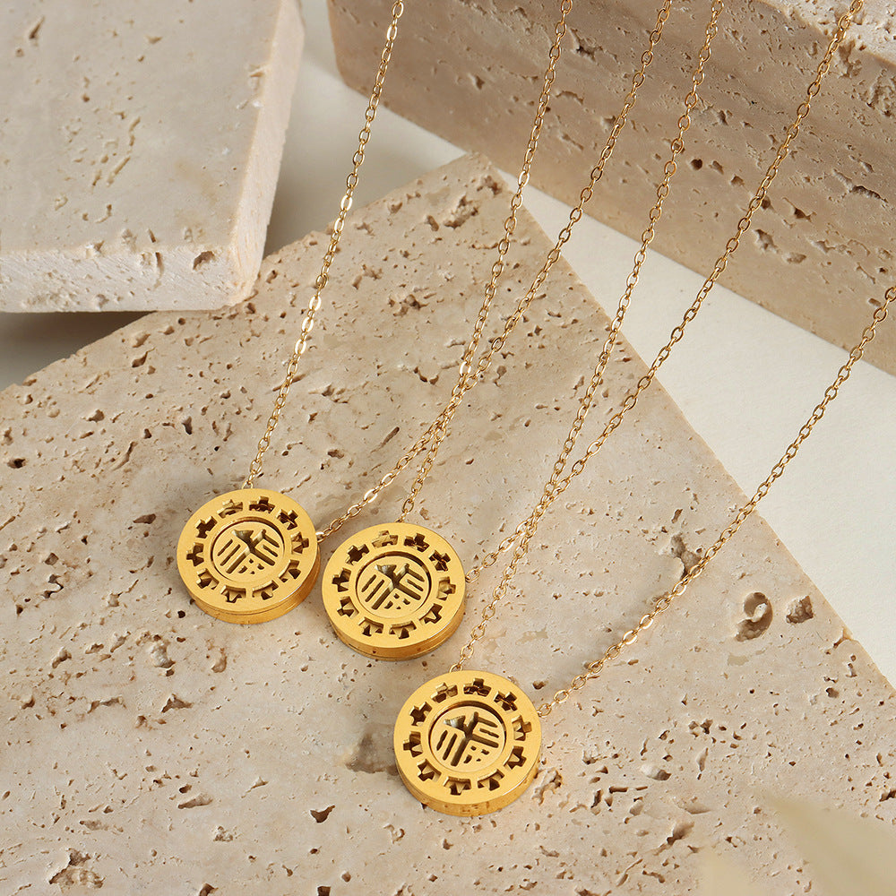 Gorgeous Blessing Pendant Necklace with Titanium Steel and Gold Plating