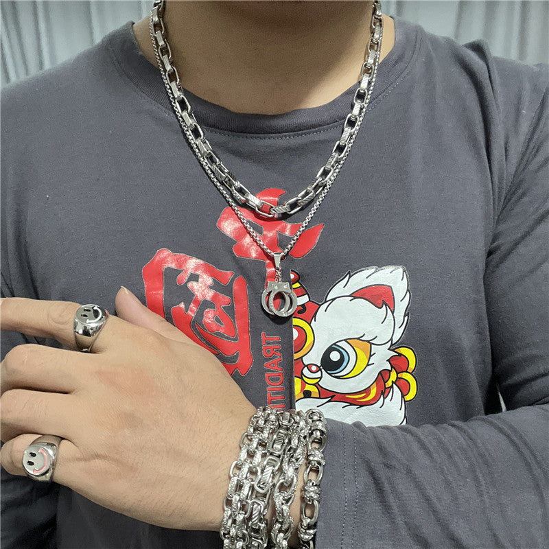 Personalized Retro Titanium Steel Handcuffs Pendant Necklace for Men - Trendy Multi-Color Design