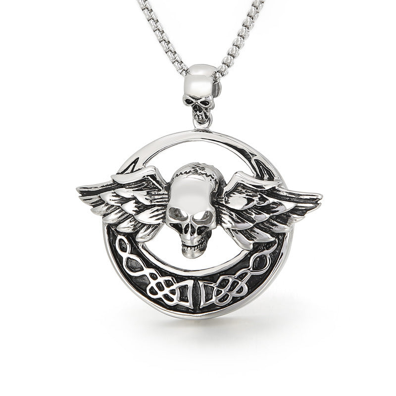 Vintage Angel Wings Skull Mummy Men's Titanium Steel Pendant