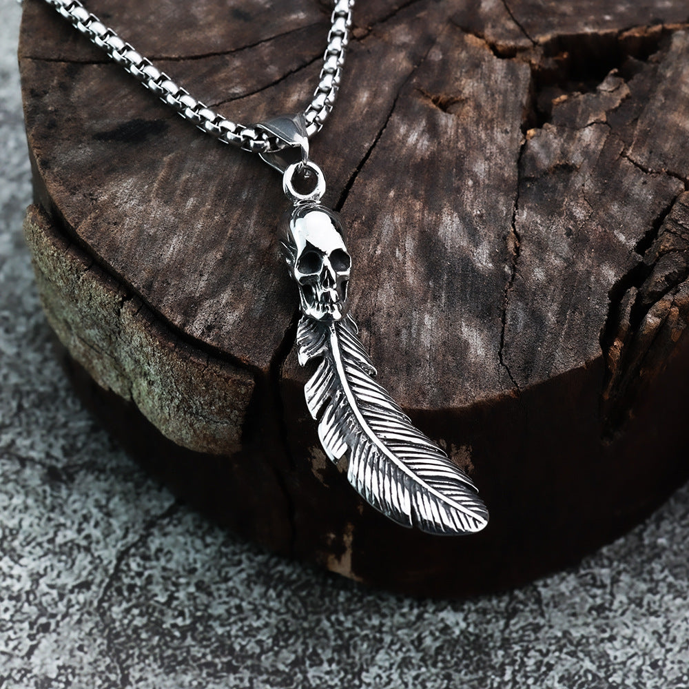 316 Stainless Steel Men's Jewelry Wholesale Skull Feather Pendant