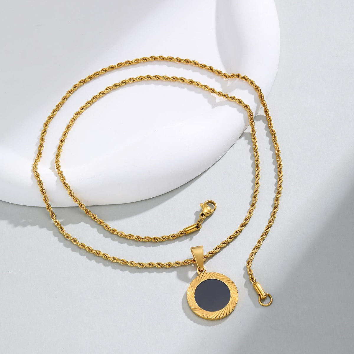 Unisex Stainless Steel Batch Flower Black Acrylic Pendant Necklace