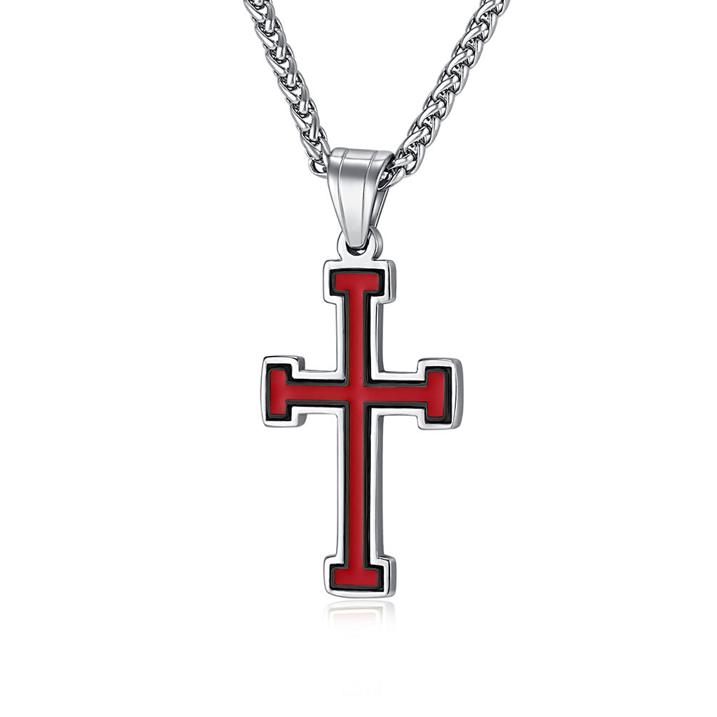 Cross-Border European And American Wind Titanium Steel Oil Dripping Cross Necklace Pendant For Men